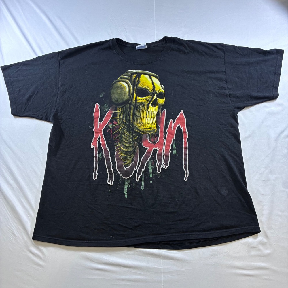 VTG Korn 2011 Tour Shirt Mens 2XL Black Skull Graphic Hanes Heavyweight Y2K Tee